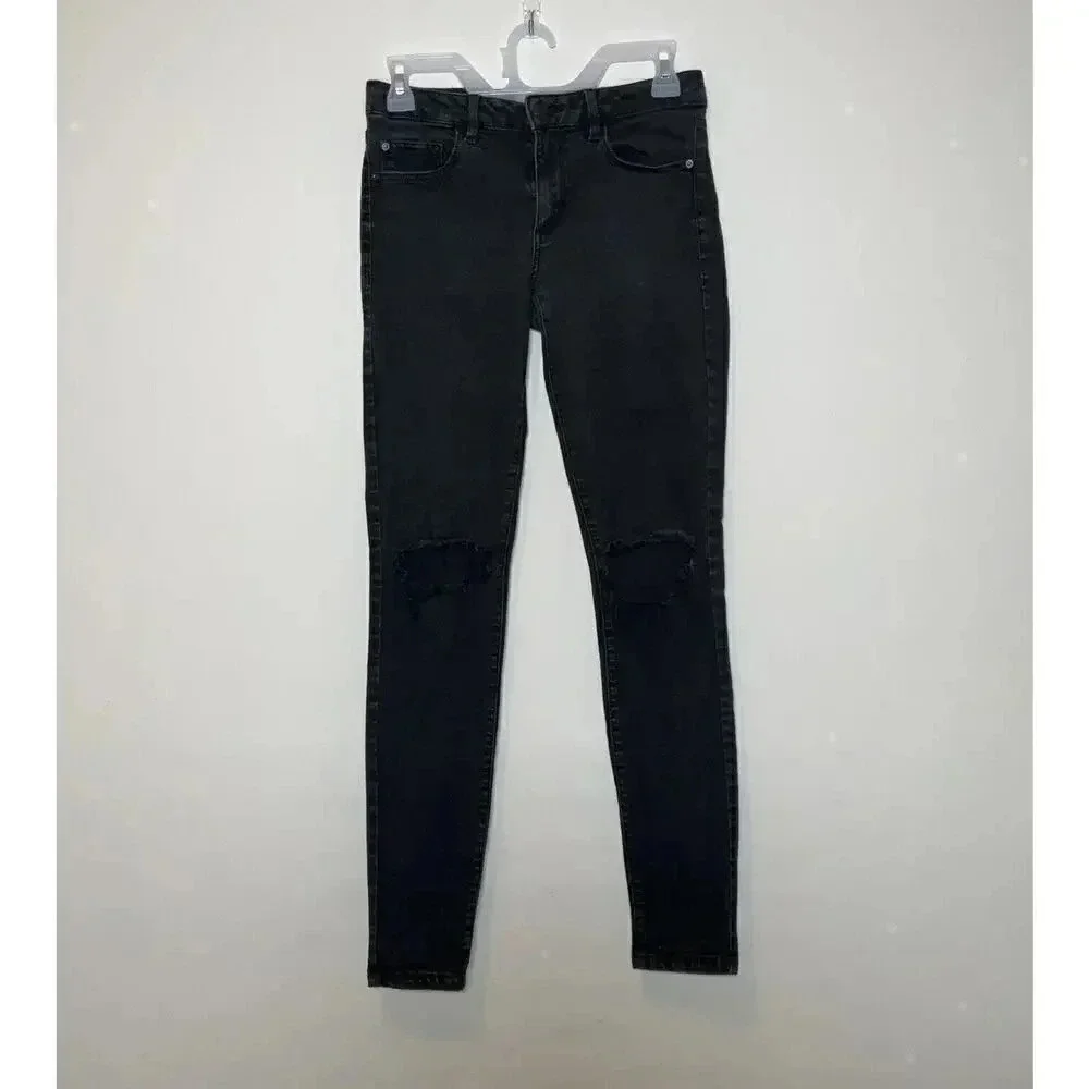 Distressed Skinny Jeans Size 3 Crafting Denim Womens Black Casual